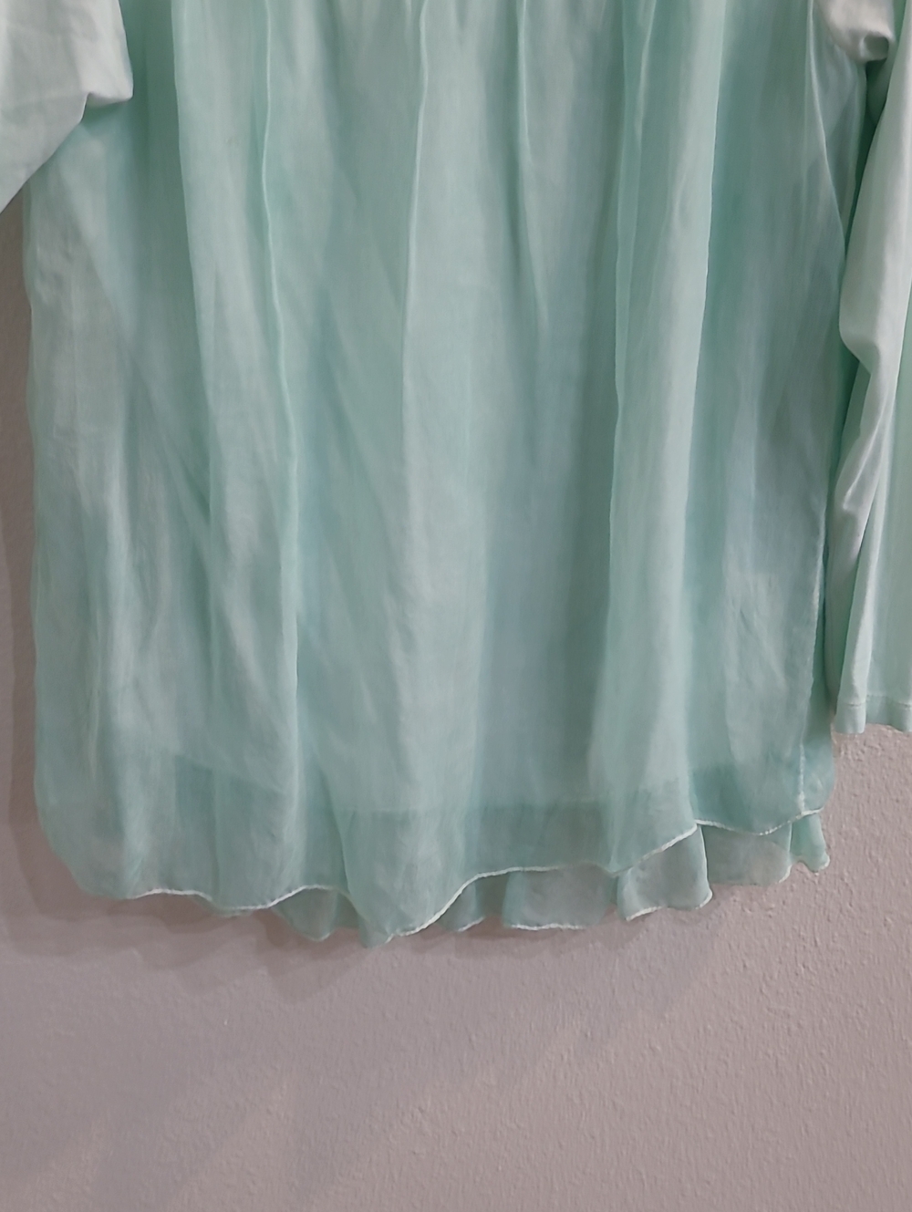 Piazza Roma Silk Top M Green Whimsical Fairy Sheer Ruffle Size Med - Picture 4 of 8